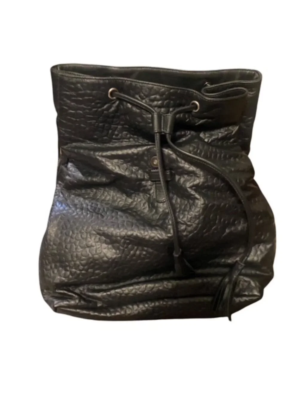 NWT Eileen Fisher Black Pebbled Leather Tassel Backpack- includes dustbag